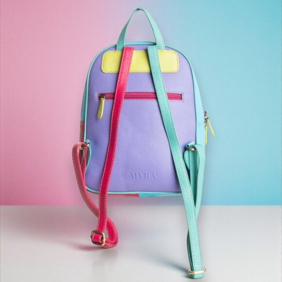 Myra Bag Leather Colorblock "Color Pointe" Backpack - New - Picture 5 of 12